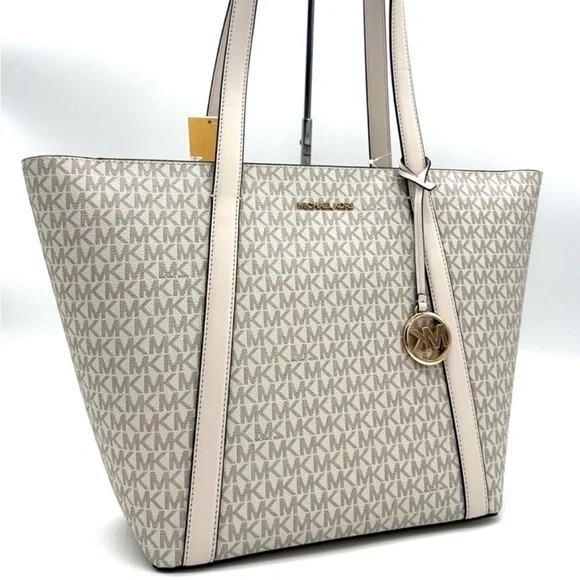 Michael Kors Pratt Large Signature Logo Tote Bag & Double Zip Wallet Light Cream - Picture 2 of 11